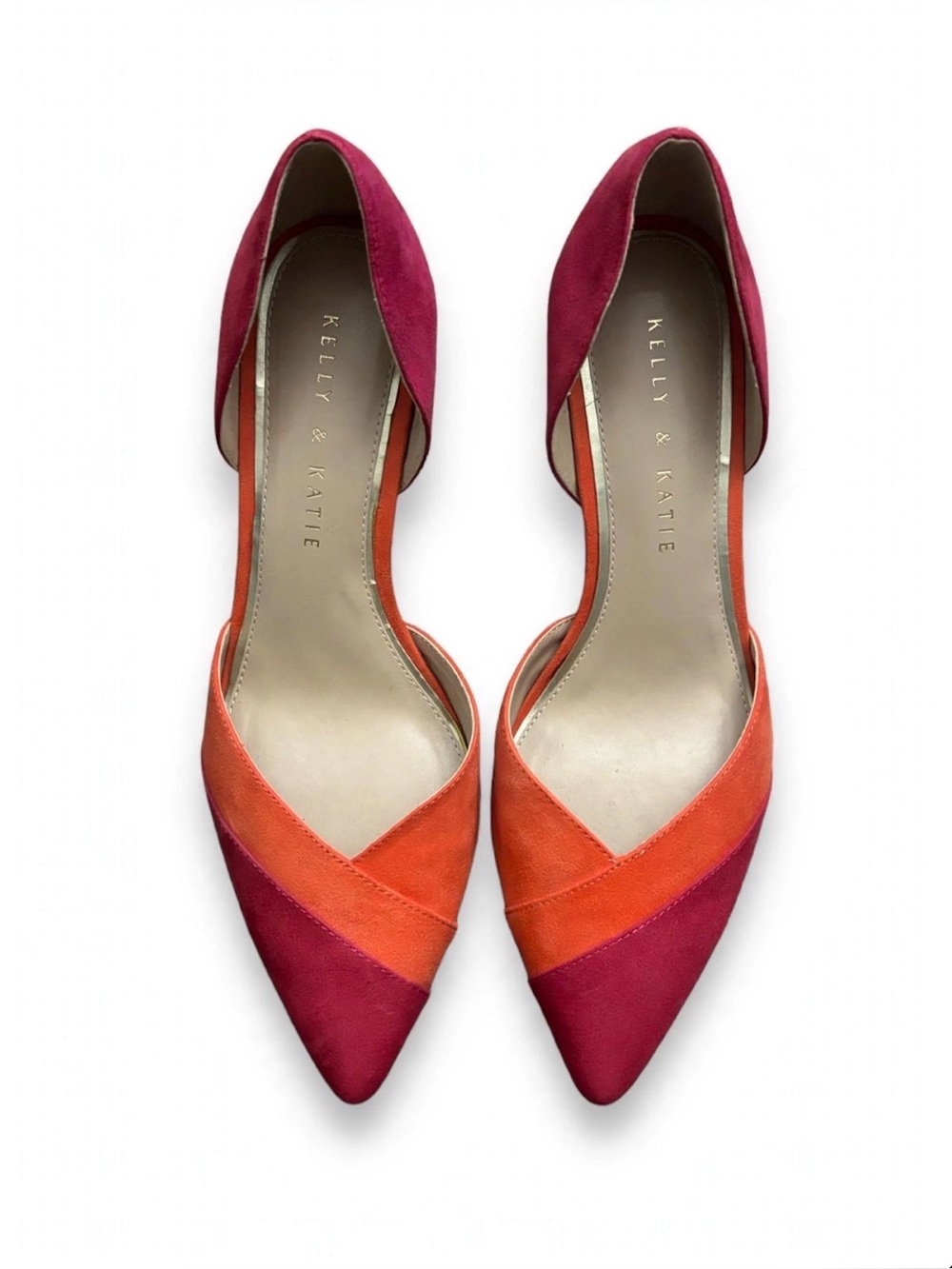Kelly & Katie Colorblock Heels Fuchsia Orange D'Orsay Pump Sz 7.5